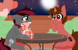 Size: 1980x1280 | Tagged: safe, artist:nootaz, oc, oc only, oc:aneroid hydrolock, oc:spudtagus, pony, gay, holiday, male, valentine's day, ych result