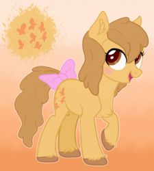 Size: 1004x1116 | Tagged: safe, artist:dreamilil, butterscotch (g1), earth pony, pony, g1, g4, base used, blushing, bow, chest fluff, female, g1 to g4, generation leap, mare, solo, tail bow