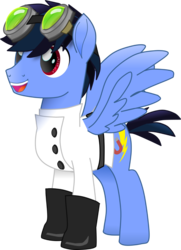 Size: 1444x1991 | Tagged: safe, artist:shadymeadow, oc, oc only, oc:professor jolt, pegasus, pony, boots, clothes, goggles, lab coat, male, shoes, simple background, solo, stallion, transparent background