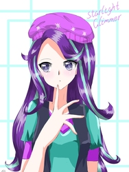 Size: 900x1200 | Tagged: safe, artist:n.x, starlight glimmer, human, equestria girls, equestria girls specials, g4, my little pony equestria girls: mirror magic, anime, beanie, clothes, colored pupils, cute, female, glimmerbetes, hat, humanized, pixiv, solo, vest