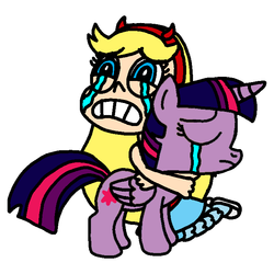 Size: 700x700 | Tagged: safe, artist:blackrhinoranger, twilight sparkle, alicorn, pony, g4, crossover, crying, end of ponies, finale, hug, sad, star butterfly, star vs the forces of evil, twilight sparkle (alicorn)