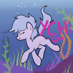 Size: 2100x2100 | Tagged: safe, artist:lannielona, fish, pony, advertisement, bubble, commission, coral, high res, ocean, puffy cheeks, seaweed, solo, swimming, underwater, water, your character here