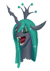 Size: 1309x1846 | Tagged: source needed, safe, artist:settop, queen chrysalis, changeling, changeling queen, g4, female, looking at you, open mouth, simple background, solo, white background
