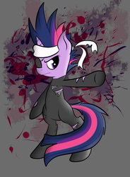 Size: 1400x1900 | Tagged: safe, artist:wonder-waffle, twilight sparkle, pony, unicorn, g4, it's about time, bipedal, eyepatch, female, future twilight, mare, solo, unicorn twilight