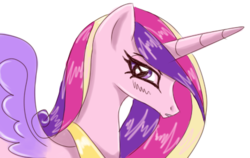 Size: 422x267 | Tagged: safe, artist:serra20, princess cadance, alicorn, pony, g4, bust, lidded eyes, looking at you, pretty, simple background, spread wings, white background, wings