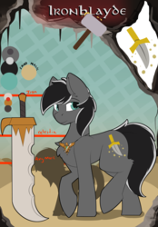 Size: 5664x8144 | Tagged: safe, artist:beardie, oc, oc only, oc:ironblayde, pony, absurd resolution, commission, giant pony, macro, reference sheet, solo, sword, weapon