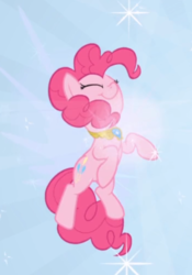 Size: 456x653 | Tagged: safe, screencap, pinkie pie, earth pony, pony, friendship is magic, g4, cropped, element of laughter, eyes closed, female, floating, jewelry, light, mare, necklace, smiling, solo