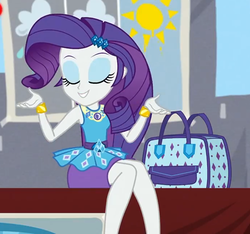 Size: 1038x971 | Tagged: safe, screencap, rarity, human, best trends forever, best trends forever: rainbow dash, equestria girls, g4, my little pony equestria girls: better together, bag, beautiful, bracelet, clothes, cropped, cute, desk, eyes closed, female, geode of shielding, handbag, jewelry, legs, magical geodes, pencil skirt, raribetes, rarity peplum dress, shrug, skirt, smiling, solo, sun, weather