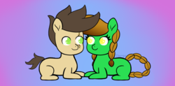 Size: 1181x581 | Tagged: safe, artist:dyonys, oc, oc:lucky brush, oc:night chaser, earth pony, pony, abstract background, female, heart eyes, luckychaser, male, mare, shipping, stallion, wingding eyes