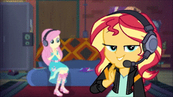 Size: 1920x1080 | Tagged: safe, edit, edited screencap, screencap, fluttershy, sunset shimmer, equestria girls, equestria girls series, g4, game stream, spoiler:eqg series (season 2), angry, animated, cephalopod lodge, converse, face down ass up, female, gamer sunset, psycho gamer sunset, rageset shimmer, shoes, sound, spongebob squarepants, spongebob time card, webm, youtube link