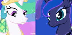 Size: 1217x600 | Tagged: safe, edit, edited screencap, editor:childofthenight, editor:lolledits, screencap, princess celestia, princess luna, alicorn, pony, celestial advice, g4, sleepless in ponyville, :p, ;p, animated, blep edit, cropped, cute, female, gif, hnnng, mare, one eye closed, runs in the family, sillestia, silly, silly pony, tongue out, weapons-grade cute, wink