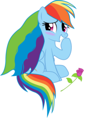 Size: 4533x6412 | Tagged: safe, artist:rainbowmaned, rainbow dash, pegasus, pony, g4, absurd resolution, alternate hairstyle, blushing, commission, cute, dashabetes, female, flower, mare, simple background, smiling, solo, transparent background, vector