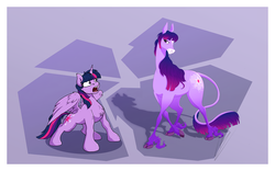 Size: 1920x1200 | Tagged: safe, artist:lupiarts, edit, twilight sparkle, alicorn, earth pony, pony, unicorn, g4, cloven hooves, comic sins, earth pony twilight, feathered fetlocks, female, g5 concept leak style, g5 concept leaks, leonine tail, mare, open mouth, self ponidox, shocked, spoiler, spread wings, surprised, the last unicorn, twilight sparkle (alicorn), twilight sparkle (g5 concept leak), unshorn fetlocks, wings