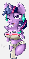 Size: 1213x2444 | Tagged: safe, artist:catlion3, twilight sparkle, anthro, belly button, breasts, busty twilight sparkle, chel, the road to el dorado