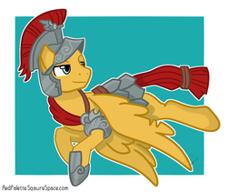 Size: 1200x1011 | Tagged: safe, artist:redpalette, flash magnus, pegasus, pony, g4, armor, blue background, flying, helmet, male, simple background, solo, stallion