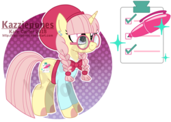 Size: 1024x735 | Tagged: safe, artist:kazziepones, oc, oc only, oc:passion planner, pony, unicorn, female, glasses, mare, solo