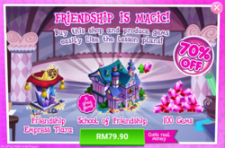 Size: 1041x688 | Tagged: safe, gameloft, pony, g4, my little pony: magic princess, advertisement, costs real money, gem, it gives gems, school of friendship, title drop