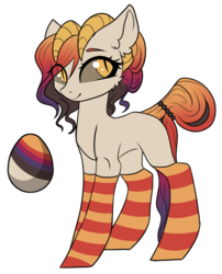 Size: 2500x3097 | Tagged: safe, artist:kxttponies, oc, oc only, pony, clothes, egg, female, high res, horns, mare, simple background, socks, solo, striped socks, transparent background