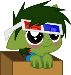 Size: 624x666 | Tagged: safe, artist:laser-pancakes, oc, oc only, oc:bashur, pony, 2014, 3d glasses, bashurverse, box, cute, male, mcyt, minecraft, ponified, ponified oc, pony in a box, simple background, solo, transparent background, youtube