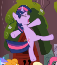 Size: 435x489 | Tagged: safe, screencap, twilight sparkle, pony, unicorn, g4, the ticket master, cropped, eyes closed, female, golden oaks library, midair, offscreen character, open mouth, solo focus, unicorn twilight, yelling