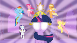 Size: 1920x1080 | Tagged: safe, artist:proenix, applejack, fluttershy, pinkie pie, rainbow dash, rarity, twilight sparkle, earth pony, pegasus, pony, unicorn, friendship is magic, g4, .svg available, animated, big crown thingy, element of generosity, element of honesty, element of kindness, element of laughter, element of loyalty, element of magic, elements of harmony, eyes closed, female, floating, glowing eyes, group, jewelry, light, magic, mane six, mare, necklace, regalia, smiling, svg, the elements in action, unicorn twilight, vector