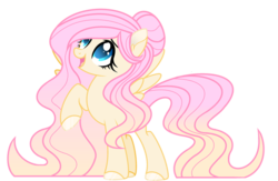 Size: 600x390 | Tagged: safe, artist:rainbows-skies, fluttershy, pegasus, pony, g4, alternate design, alternate hairstyle, colored hooves, female, gradient mane, long mane, looking up, mare, open mouth, raised hoof, simple background, smiling, solo, spread wings, three quarter view, transparent background, wings