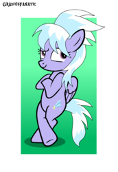 Size: 1532x2228 | Tagged: safe, artist:gradiusfanatic, cloudchaser, pegasus, pony, g4, bipedal, crossed arms, crossed legs, female, green background, leaning, looking at you, simple background, smiling, solo