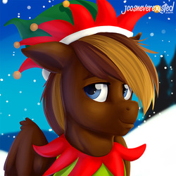 Size: 800x800 | Tagged: safe, artist:jcosneverexisted, oc, oc only, oc:sam, pony, christmas, elf costume, holiday, looking at you, male, patreon, profile picture, reward, stallion