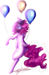 Size: 572x870 | Tagged: safe, artist:ohflaming-rainbow, pinkie pie, earth pony, pony, g4, balloon, bipedal, female, simple background, solo, white background
