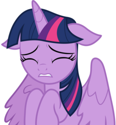 Size: 4791x5137 | Tagged: safe, artist:pink1ejack, twilight sparkle, alicorn, pony, g4, interseason shorts, starlight the hypnotist, absurd resolution, eyes closed, female, floppy ears, horn, mare, scared, simple background, sitting, solo, transparent background, twilight sparkle (alicorn), vector, wings