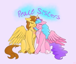 Size: 2919x2447 | Tagged: safe, artist:bella-pink-savage, oc, oc:aspen, oc:bella pinksavage, alicorn, pony, alicorn oc, cute, digital art, female, high res, hippie, jewelry, necklace, nuzzling, peace symbol, sibling love, siblings, sisterly love, sisters