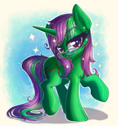 Size: 2735x2923 | Tagged: safe, artist:chaosangeldesu, oc, oc only, oc:buggy code, pony, unicorn, eyelashes, female, glasses, high res, looking at you, mare, raised hoof, solo