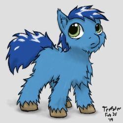 Size: 1094x1092 | Tagged: safe, artist:trefoiler, oc, oc only, oc:blueball, fluffy pony, pony, comic:fluffy runner, gray background, male, simple background, solo, stallion, standing