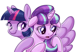 Size: 800x533 | Tagged: safe, artist:vampireselene13, starlight glimmer, twilight sparkle, alicorn, pony, unicorn, g4, female, mare, simple background, smiling, transparent background, twilight sparkle (alicorn)