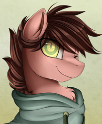 Size: 1446x1764 | Tagged: safe, artist:pridark, oc, oc only, oc:tixan twitch, earth pony, pony, clothes, commission, handsome, male, one eye closed, solo, wink