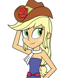 Size: 1713x1936 | Tagged: safe, artist:eagc7, applejack, equestria girls, g4, bare shoulders, clothes, dress, fall formal, fall formal outfits, female, hat, simple background, sleeveless, solo, strapless, transparent background