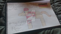 Size: 1024x576 | Tagged: safe, artist:super-coyote1804, pony, colored pencil drawing, formula 1, germany, michael schumacher, ponified, solo, traditional art