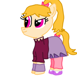 Size: 1600x1600 | Tagged: safe, artist:nightshadowmlp, oc, oc only, oc:brooke, earth pony, pony, clothes, female, firealpaca, leg warmers, mare, ponified, ponytail, simple background, skirt, smiling, smirk, solo, white background