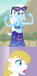 Size: 871x1759 | Tagged: safe, edit, edited screencap, editor:jdueler11, screencap, prince blueblood, trixie, equestria girls, equestria girls specials, g4, my little pony equestria girls: better together, my little pony equestria girls: forgotten friendship, aroused, belly button, breast edit, breasts, clothes, equestria girls-ified, female, male, midriff, ship:bluetrix, shipping, shipping domino, straight, surprised blueblood, swimsuit