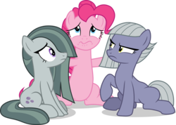 Size: 6823x4871 | Tagged: safe, artist:tomfraggle, limestone pie, marble pie, pinkie pie, earth pony, pony, g4, absurd resolution, female, frown, mare, pie sisters, siblings, simple background, sisters, sitting, transparent background, vector, wavy mouth