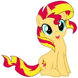Size: 3500x3500 | Tagged: safe, alternate version, artist:light262, artist:supra80, edit, sunset shimmer, pony, unicorn, g4, cute, female, happy, high res, mare, open mouth, shimmerbetes, simple background, sitting, smiling, solo, transparent background