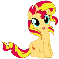 Size: 3500x3500 | Tagged: safe, alternate version, artist:light262, artist:supra80, edit, sunset shimmer, pony, unicorn, g4, cute, double mane, female, happy, high res, mare, open mouth, shimmerbetes, sitting, smiling, solo