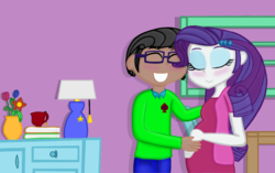 Size: 1936x1214 | Tagged: safe, artist:nelsonbelle, rarity, oc, equestria girls, g4, canon x oc, couple, eyes closed, female, hand on belly, happy, male, married couple, pregnant, pregnant equestria girls, shipping, smiling, straight