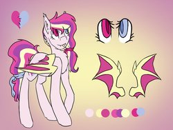 Size: 1029x776 | Tagged: safe, artist:starsketchmeh, oc, oc only, oc:sweet heart, bat pony, pony, heterochromia, reference sheet, solo