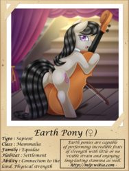 Size: 1000x1333 | Tagged: safe, artist:vavacung, octavia melody, earth pony, pony, series:fantastic creatures of equestria, g4, bipedal, bipedal leaning, butt, cello, dock, featureless crotch, female, leaning, looking back, musical instrument, plot, solo