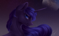 Size: 1920x1200 | Tagged: safe, artist:гусь, princess luna, alicorn, pony, g4, dark, female, mare, moon, solo, space, stars