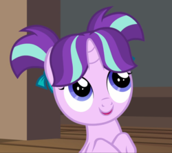 Size: 1036x924 | Tagged: safe, screencap, starlight glimmer, pony, unicorn, g4, uncommon bond, cropped, cute, female, filly, filly starlight glimmer, glimmerbetes, pigtails, smiling, solo, younger