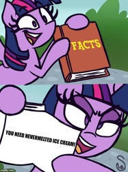 Size: 500x667 | Tagged: safe, artist:quarium edits, pinkie pie, twilight sparkle, alicorn, pony, g4, interseason shorts, sundae sundae sundae, book, exploitable meme, meme, twilight sparkle (alicorn), twilight's fact book