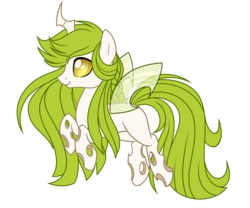 Size: 3000x2500 | Tagged: safe, artist:crystal-tranquility, oc, oc only, oc:melody swiftsong, changeling, albino changeling, female, green changeling, high res, solo, white changeling