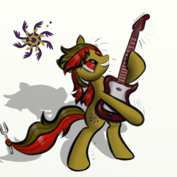 Size: 1000x1000 | Tagged: safe, artist:mintlynx, derpibooru exclusive, oc, oc only, earth pony, pony, cutie mark, female, guitar, mare, music notes, musical instrument, playing guitar, solo, tuning fork
